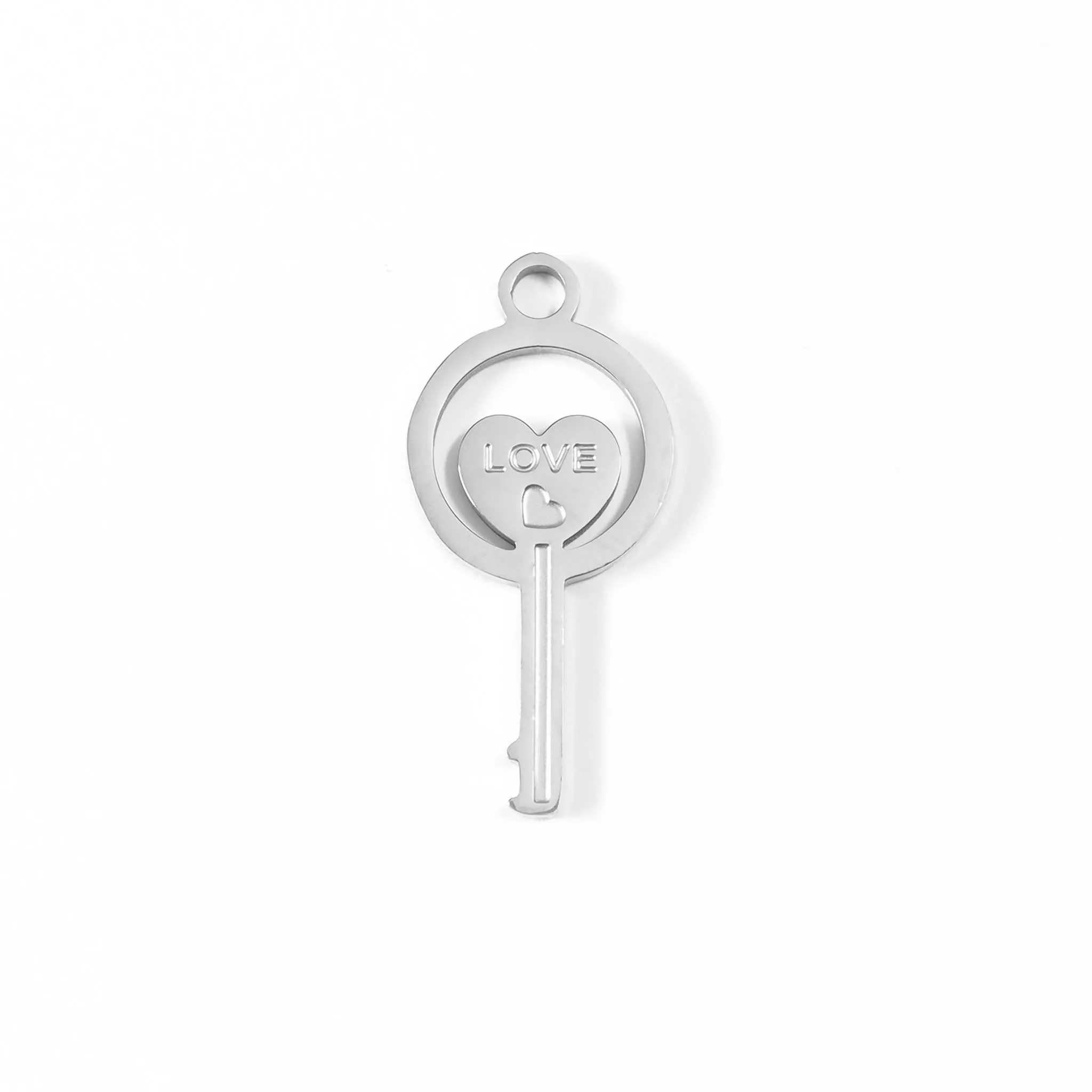 18K Gold PVD Stainless Steel Circle Key Charm / PDL0045