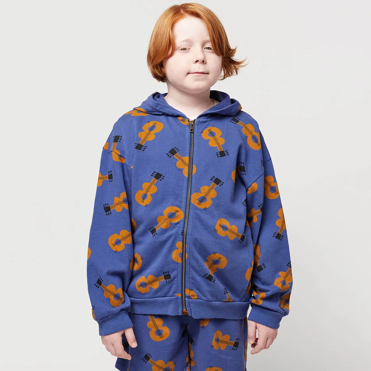 Acoustic Guitar All Over Hoodie in Navy Blue by Bobo Choses