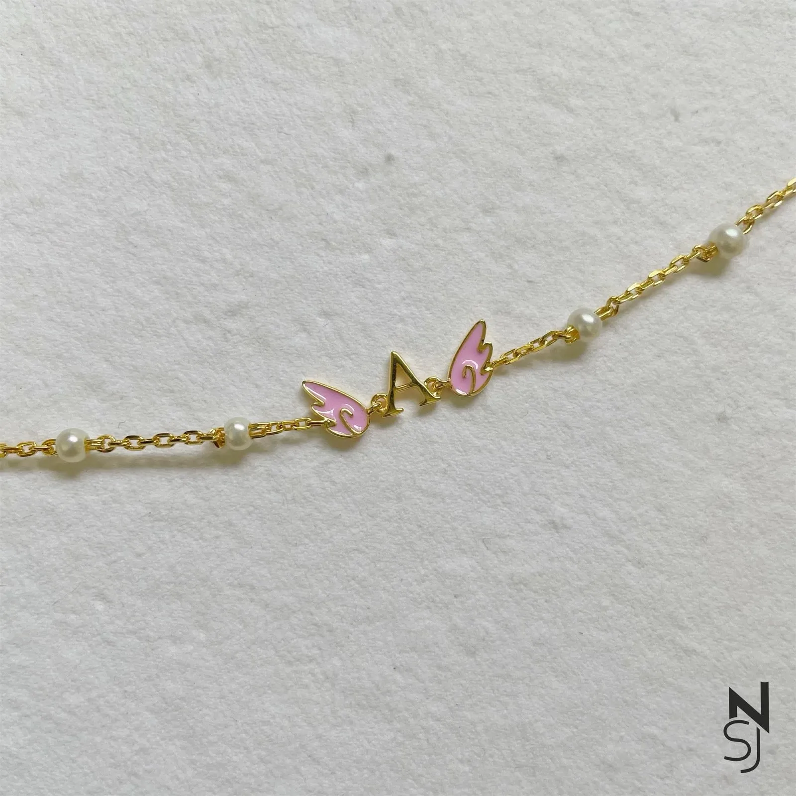 Angel Wing Initial Bracelet