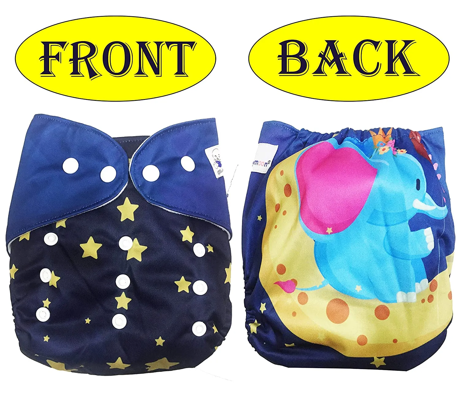 Babymoon 1 Cloth Diaper with 5Layers Grey Insert Premium Adjustable Reusable Cloth Diaper (Elephant Blue)
