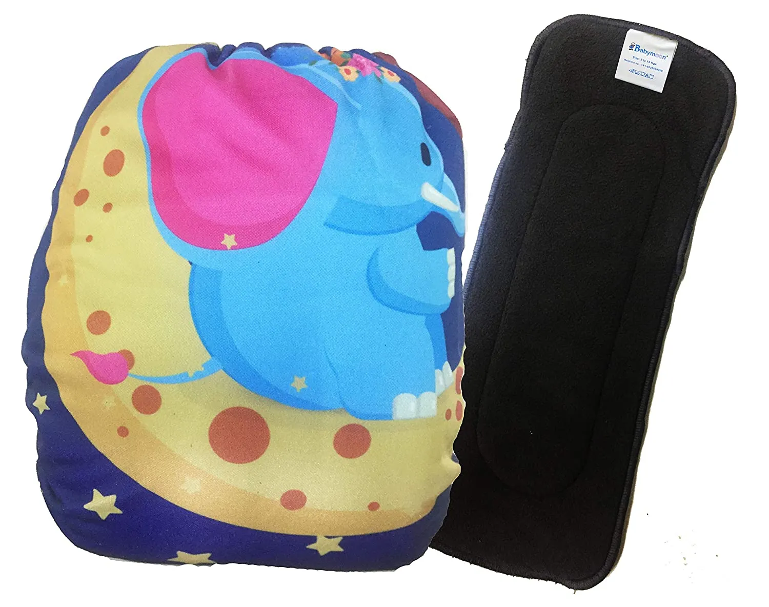 Babymoon 1 Cloth Diaper with 5Layers Grey Insert Premium Adjustable Reusable Cloth Diaper (Elephant Blue)