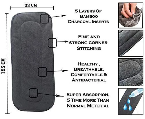 Babymoon 1 Cloth Diaper with 5Layers Grey Insert Premium Adjustable Reusable Cloth Diaper (Elephant Blue)