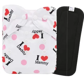 Babymoon 1 Cloth Diaper with 5Layers Grey Insert Premium Adjustable Reusable Cloth Diaper (I Love Mammy)