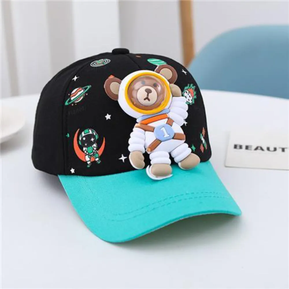 Babymoon Cotton Summer Astronaut Kids Caps | 2-8 Years | Black