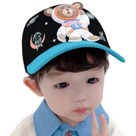 Babymoon Cotton Summer Astronaut Kids Caps | 2-8 Years | Black