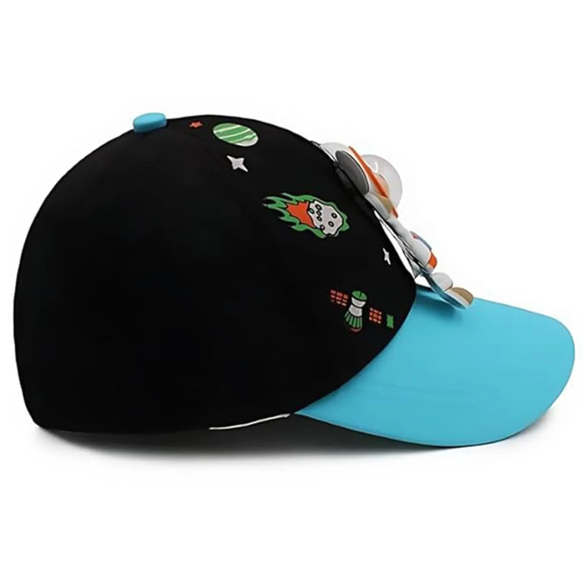 Babymoon Cotton Summer Astronaut Kids Caps | 2-8 Years | Black