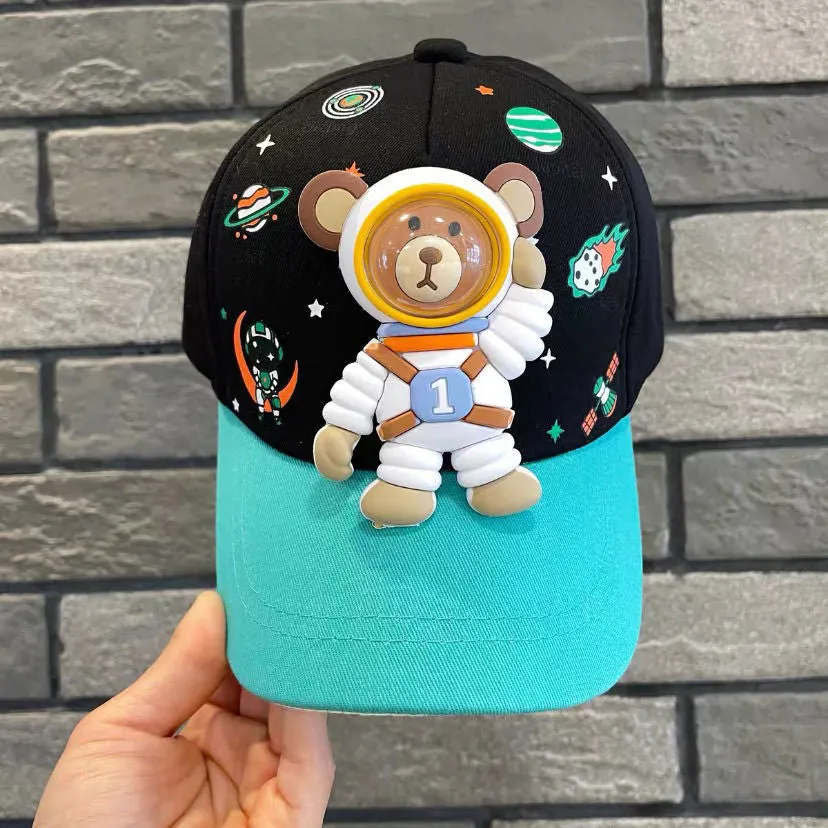 Babymoon Cotton Summer Astronaut Kids Caps | 2-8 Years | Black