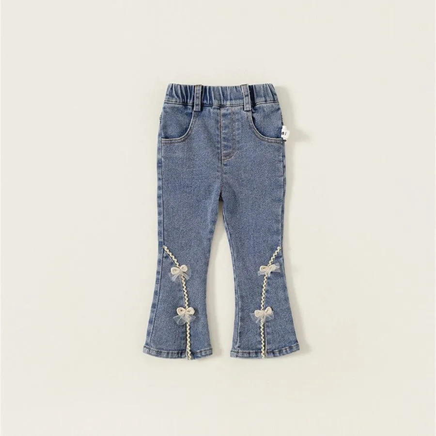 Bow Slit Flared Denim Pants