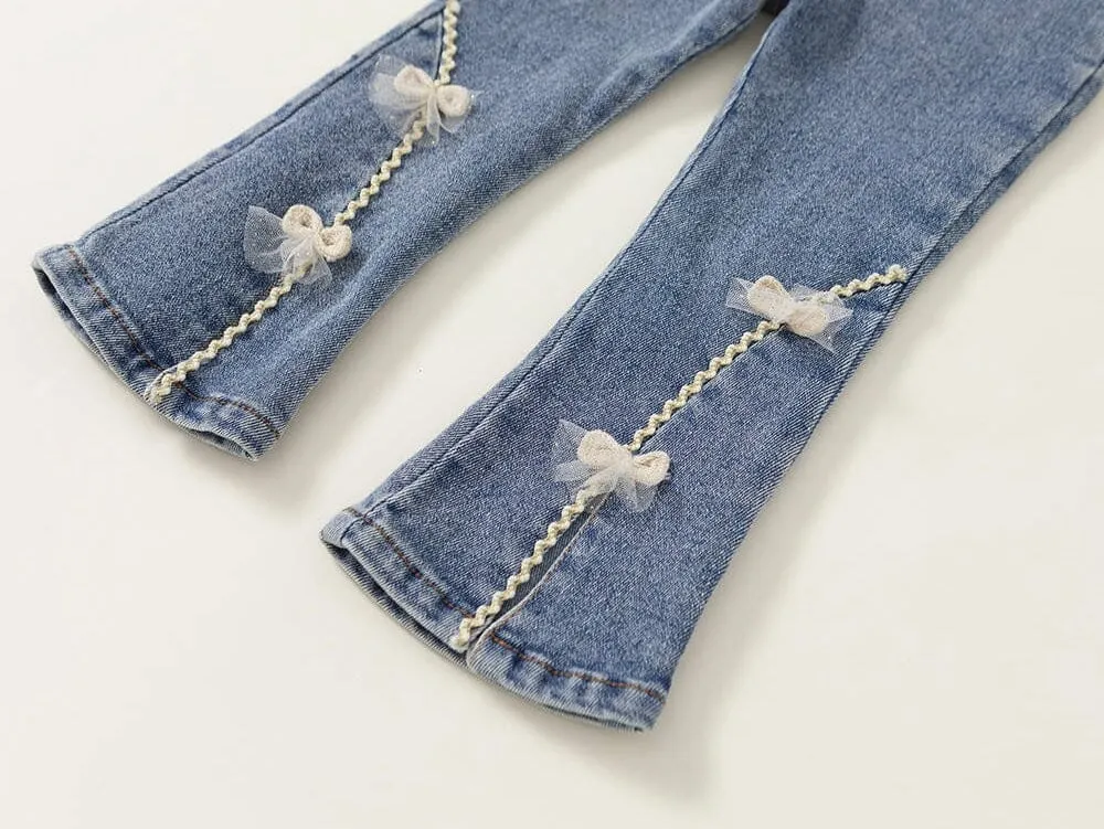 Bow Slit Flared Denim Pants