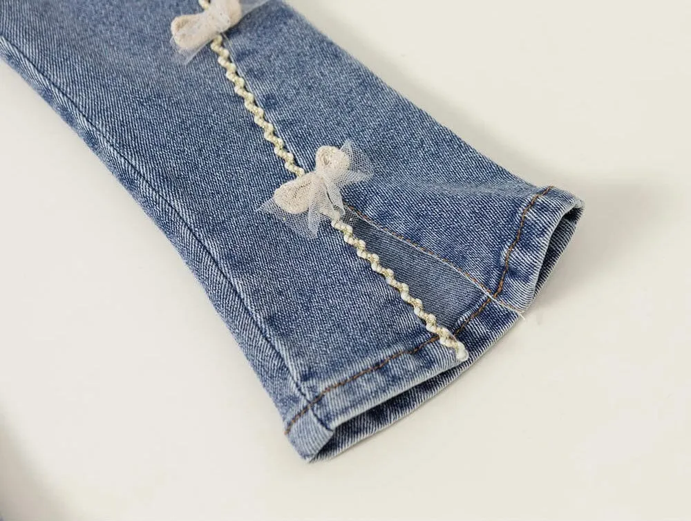 Bow Slit Flared Denim Pants