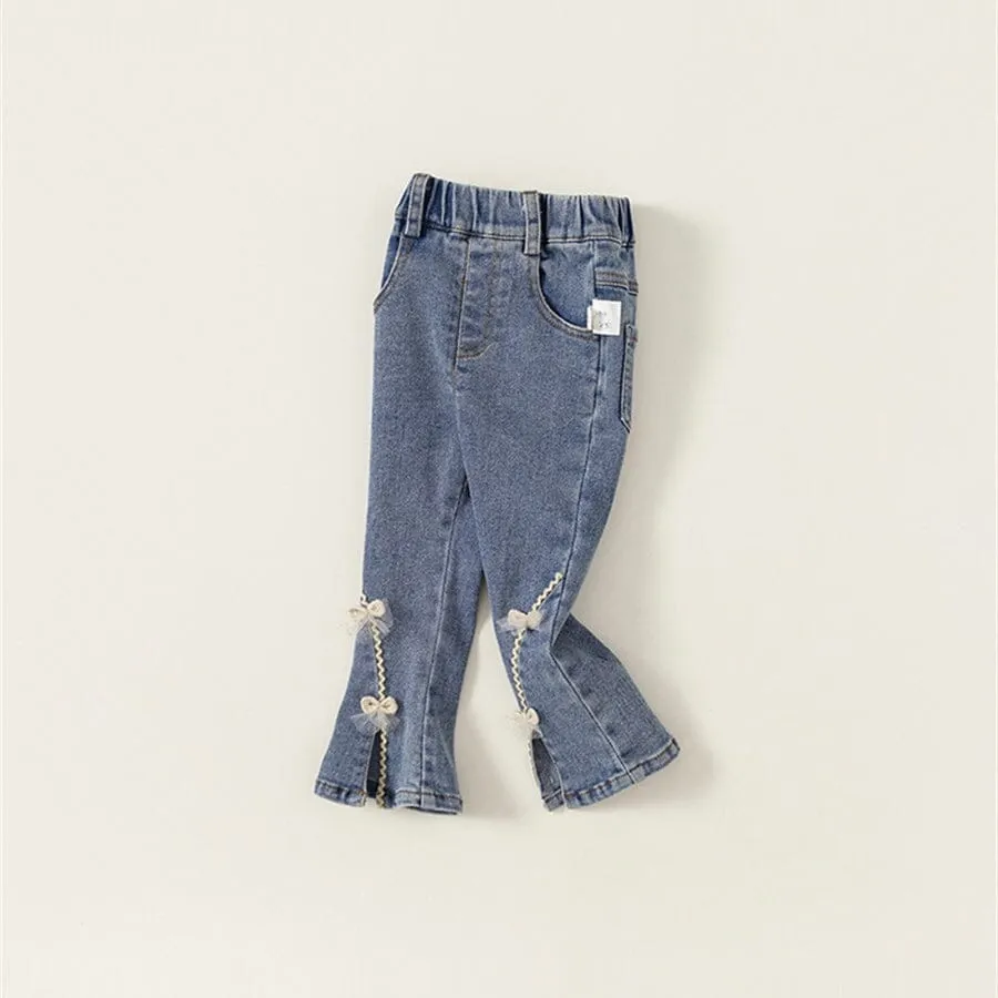 Bow Slit Flared Denim Pants