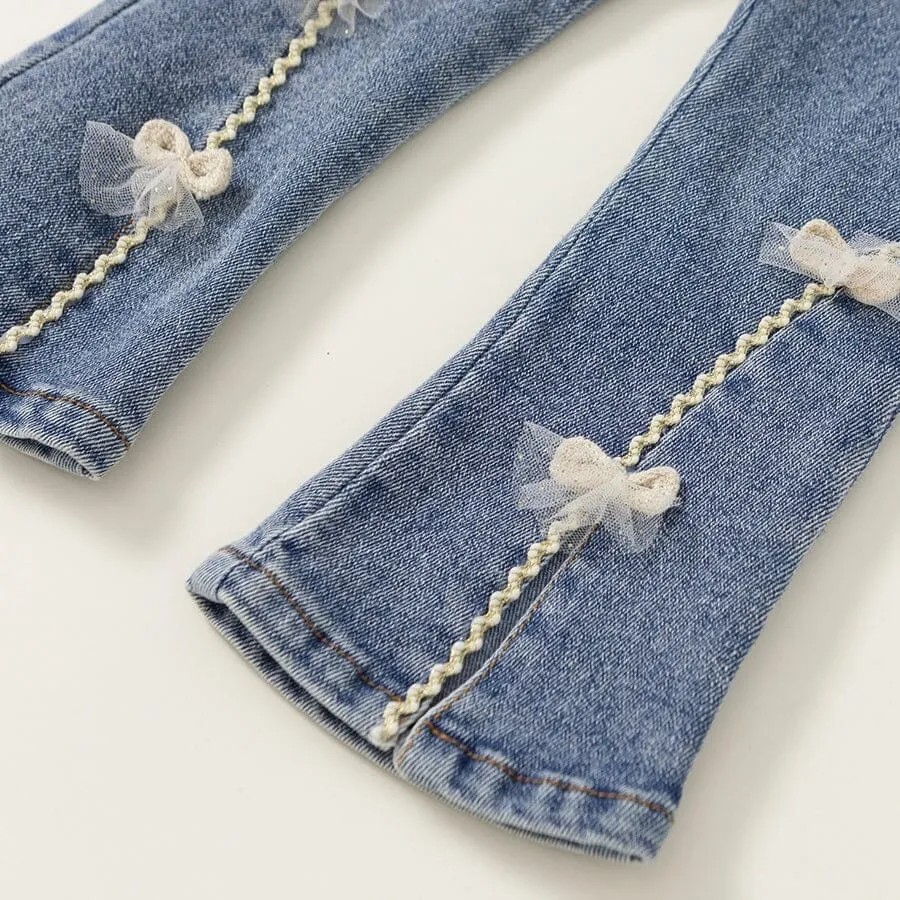 Bow Slit Flared Denim Pants