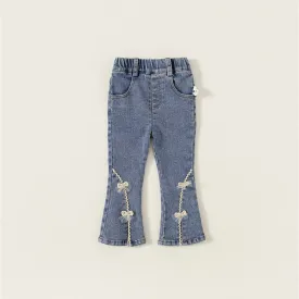 Bow Slit Flared Denim Pants