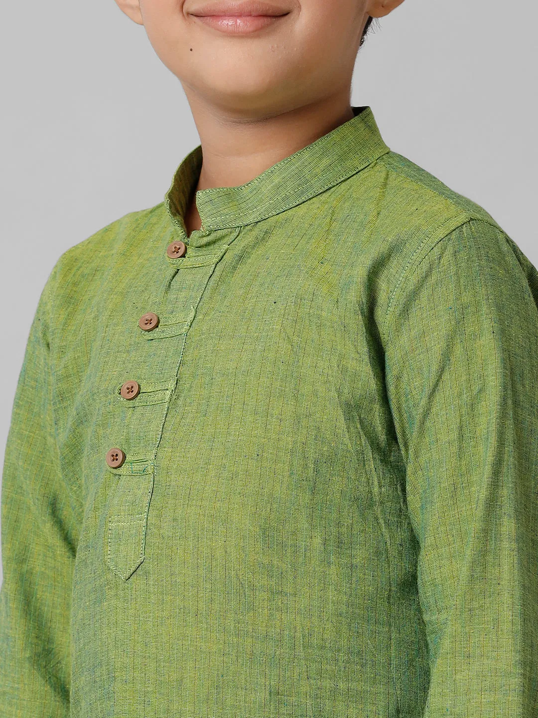 Boys Breeze Cotton Yellowish Green Kurta with Cream Elastic Panchakacham Combo COT3
