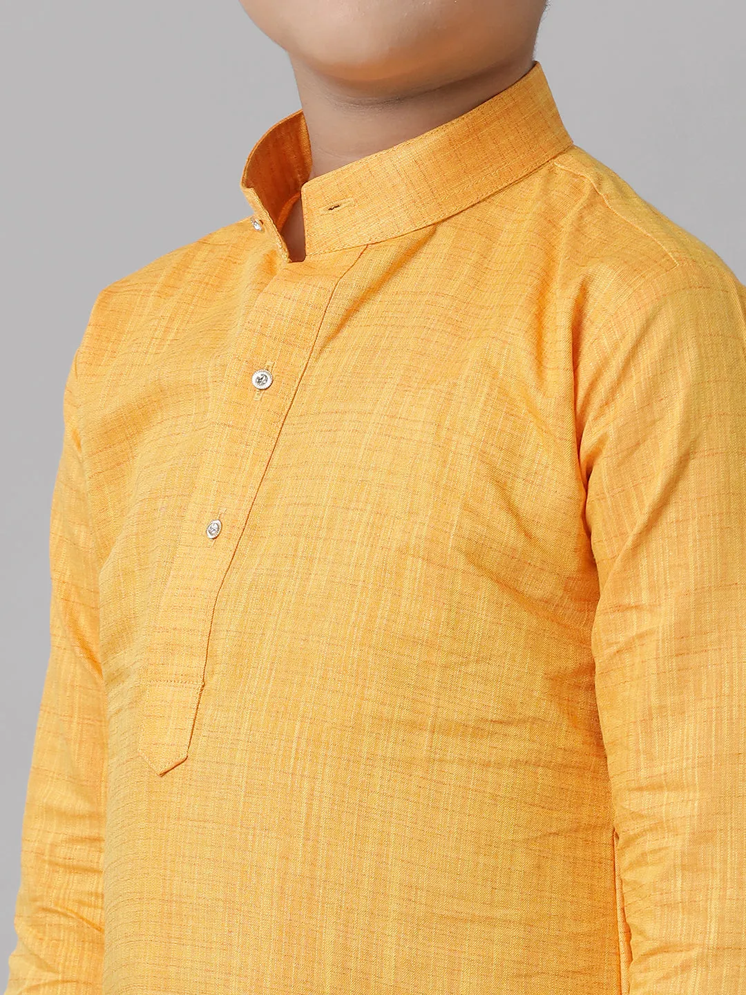 Boys Cotton Yellow Kurta with Cream Elastic Panchakacham Combo FS1