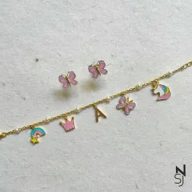 Custom Initial Charm Bracelet & Studs Set