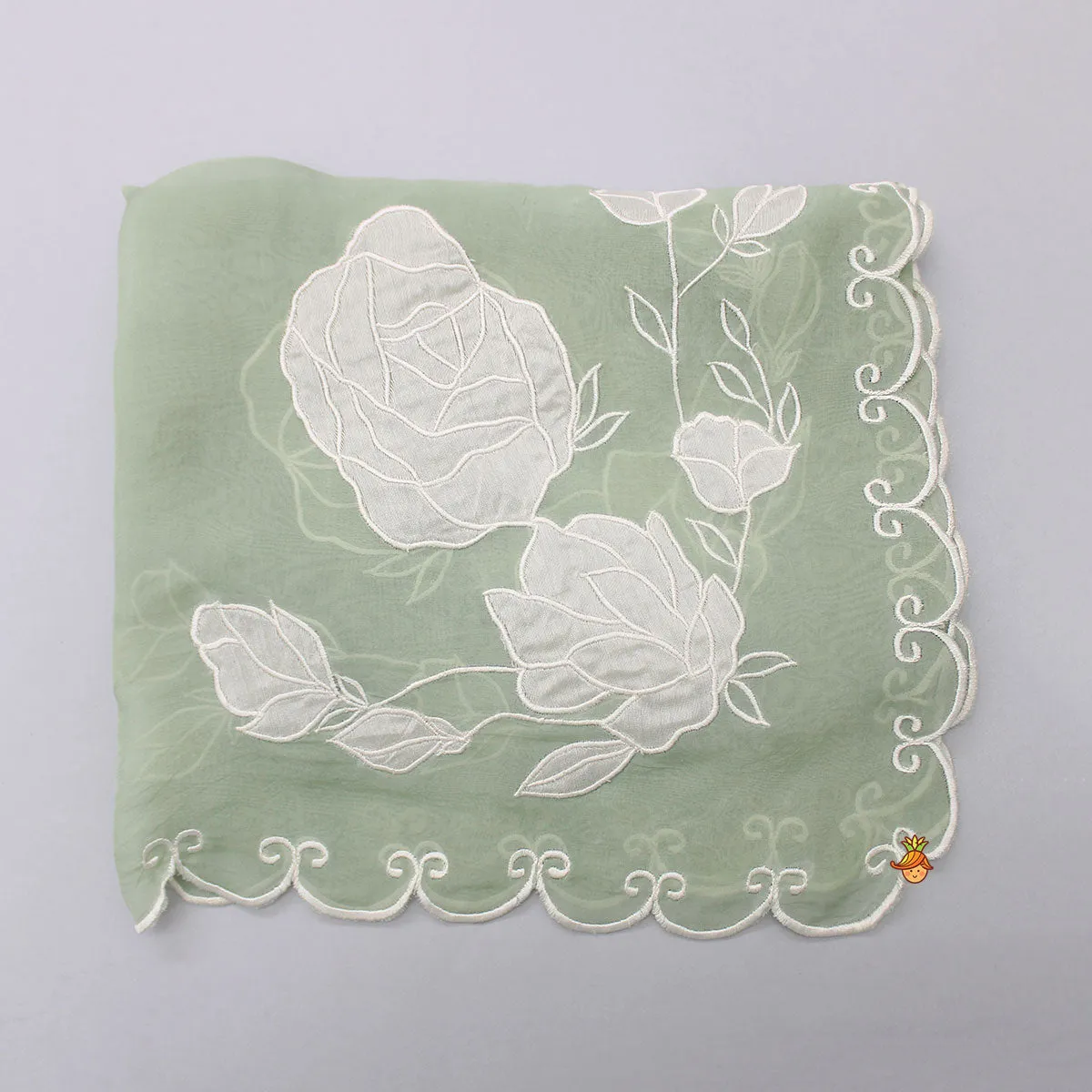 Green Organza Floral Applique Embroidered Dupatta