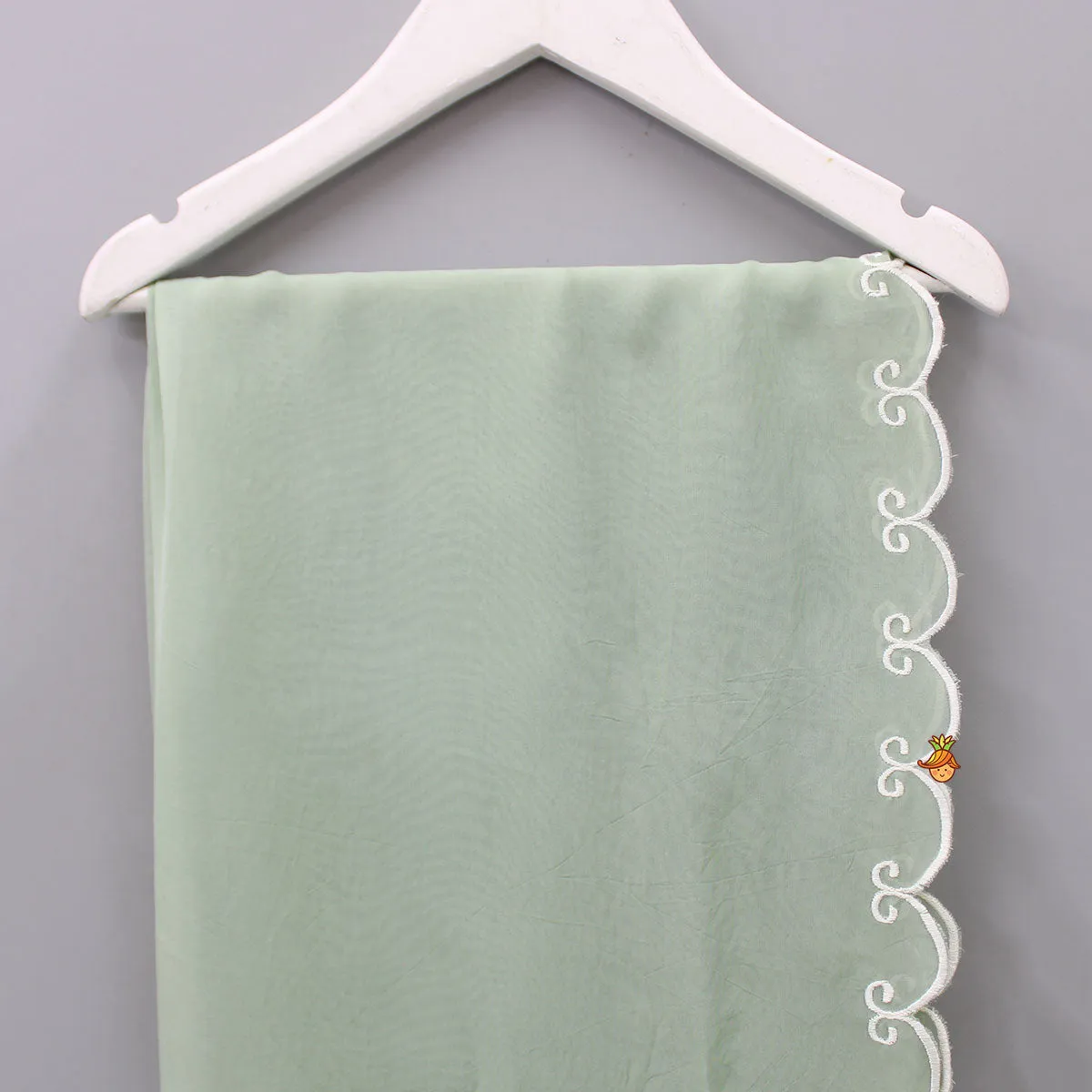 Green Organza Floral Applique Embroidered Dupatta