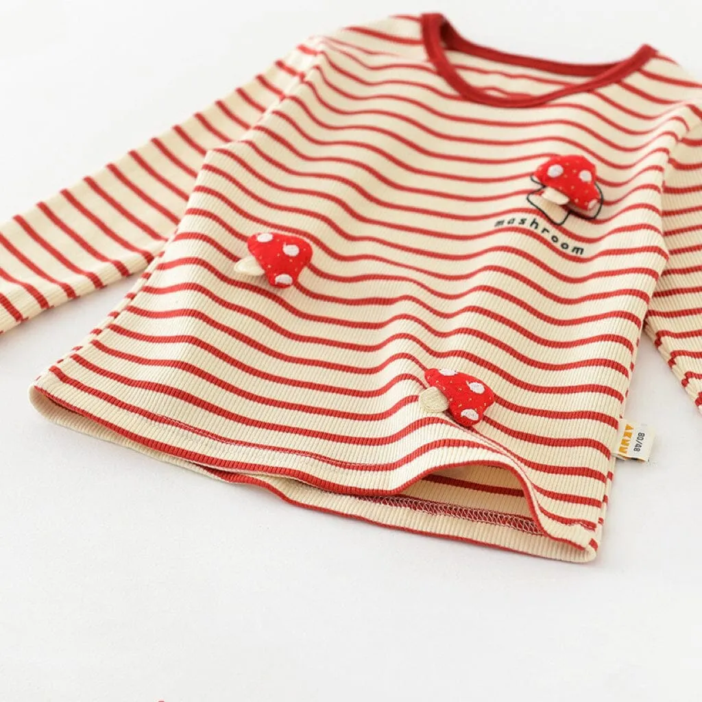 Mushroom Stripe Knit Long Sleeve Top