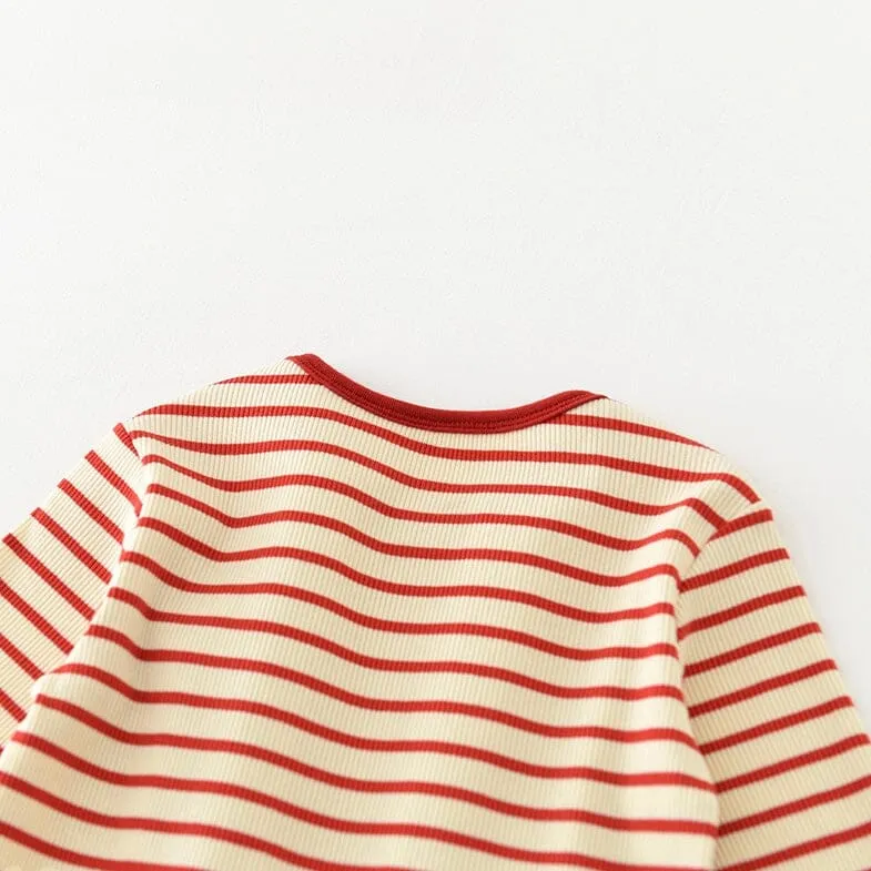 Mushroom Stripe Knit Long Sleeve Top