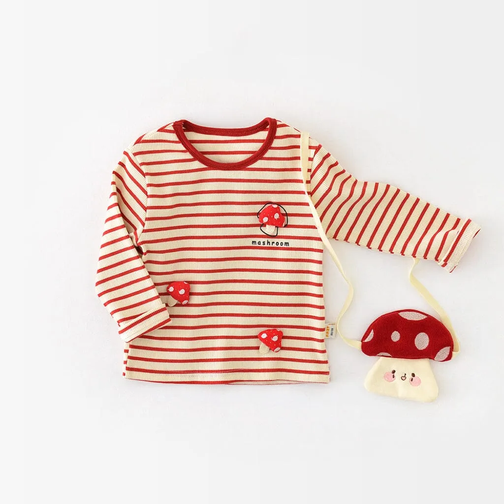 Mushroom Stripe Knit Long Sleeve Top