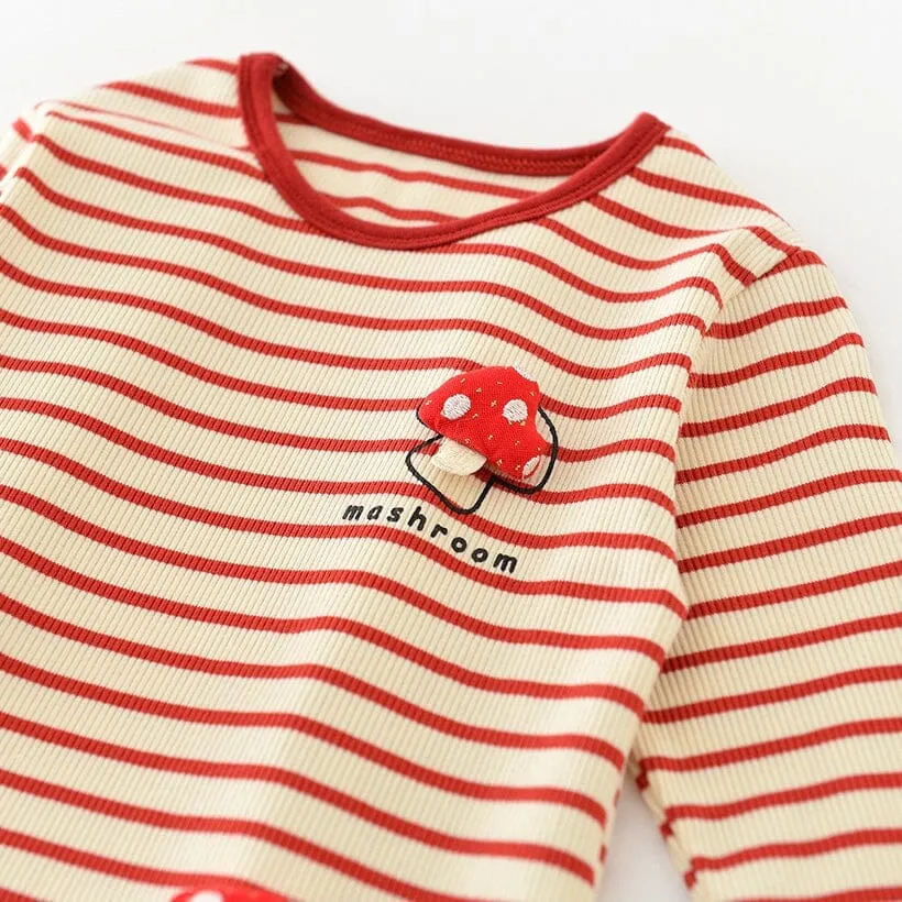 Mushroom Stripe Knit Long Sleeve Top