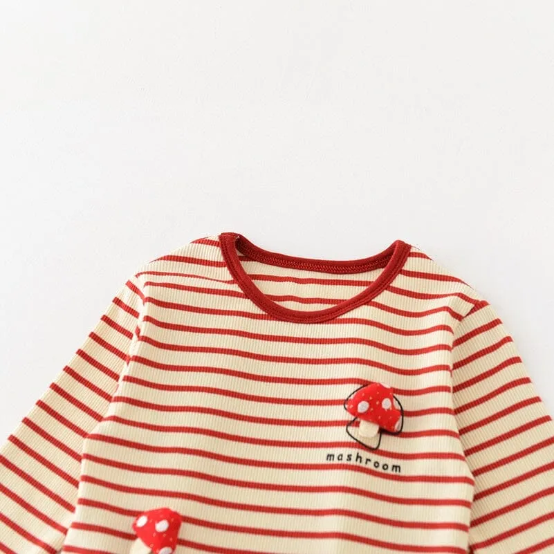 Mushroom Stripe Knit Long Sleeve Top