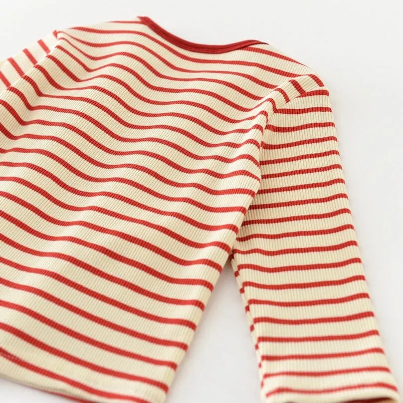 Mushroom Stripe Knit Long Sleeve Top