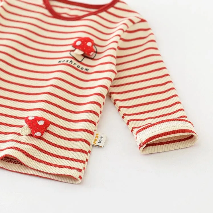 Mushroom Stripe Knit Long Sleeve Top
