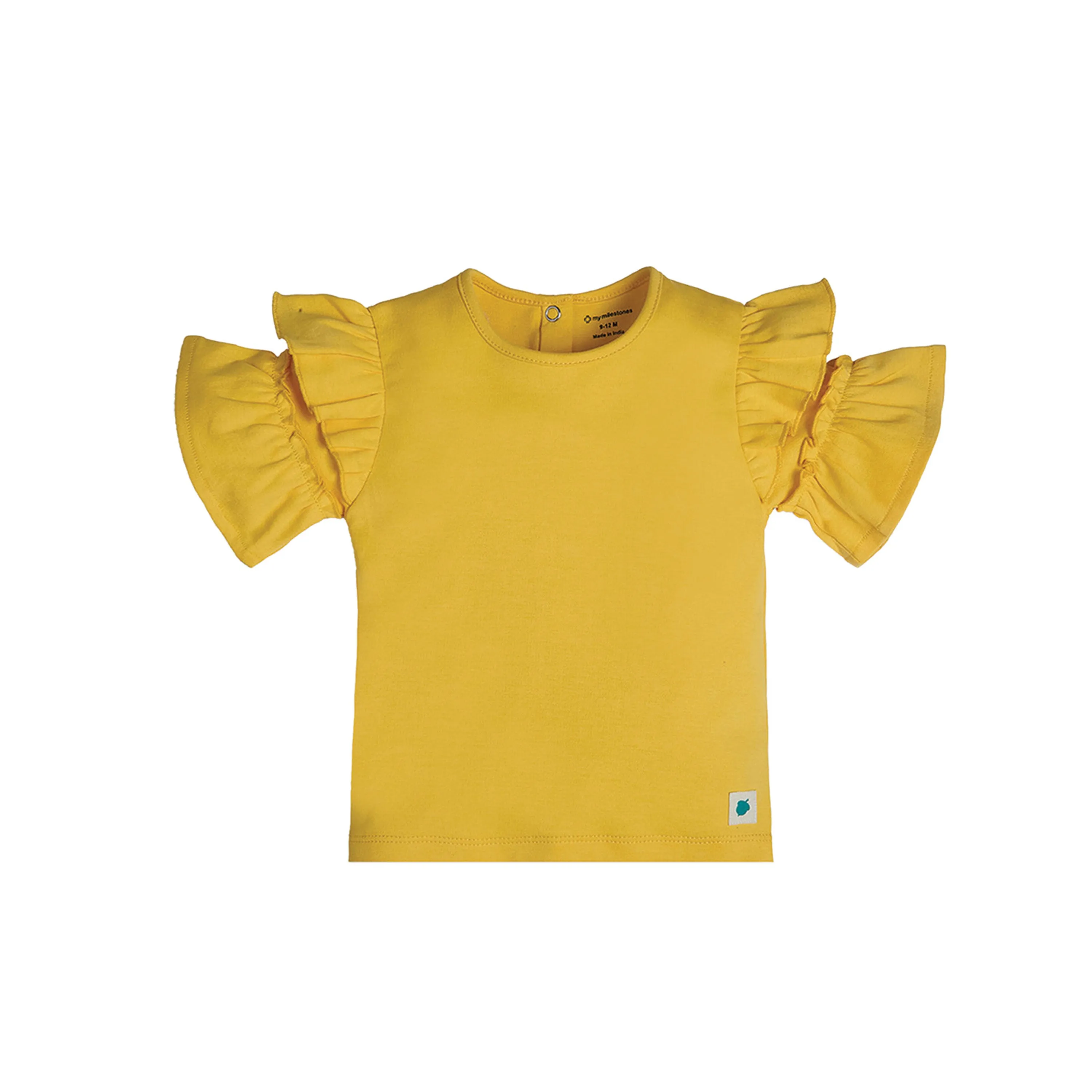 My Milestones Bio-Wash 100% Cotton Daffodil Ruffle Tee Jogger Co-ord Set - Yellow & Vanilla Ice