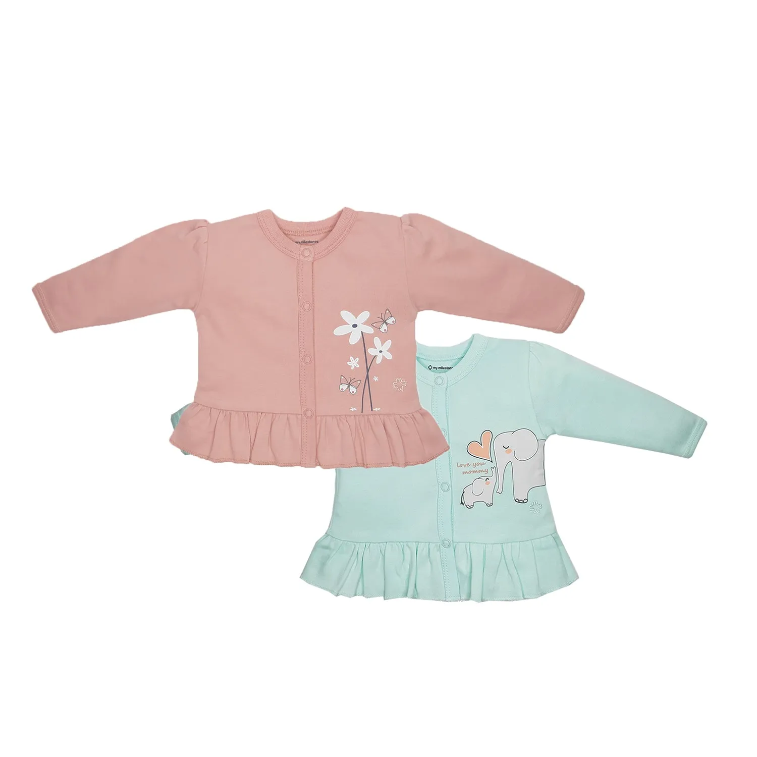 My Milestones T-shirt Full Sleeves Girls Peach/ Aqua-2 PC Pack