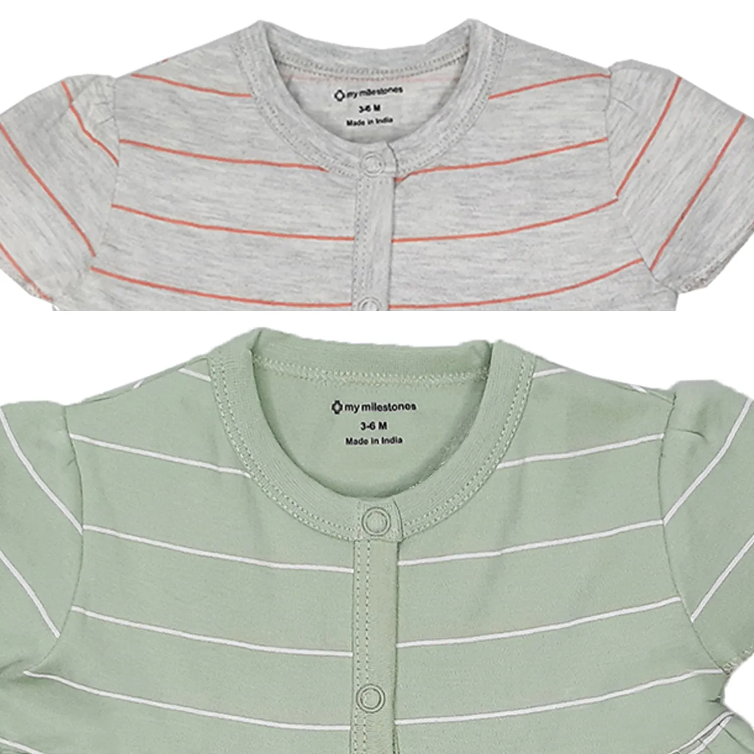 My Milestones T-shirt Half Sleeves Grey Striped / Sage Green Striped - 2 Pc Pack