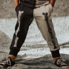 Rags - Two-Tone Kids Skeleton Relaxed-Fit Joggers in Black/Cream