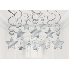 Shooting Stars Foil Swirl Decorations - Silver